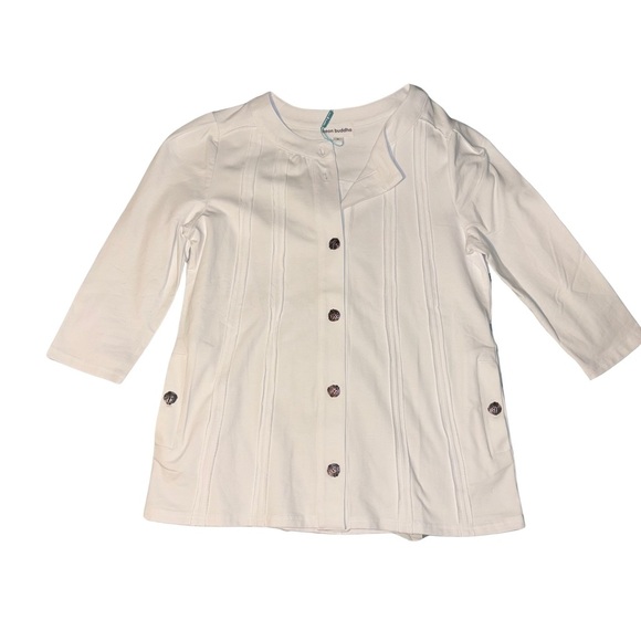 Neon Buddha White Jacket with Stretch, Relaxed Fit, Long Sleeves, NWT - Picture 1 of 7